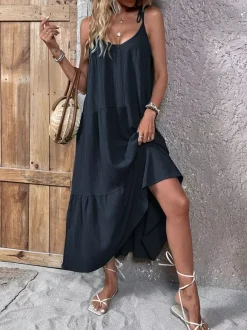 Vacation Dresses Lace Up Sleeveless Sweet Green Maxi Summer Dress