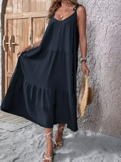 Vacation Dresses Lace Up Sleeveless Sweet Green Maxi Summer Dress