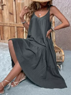 Vacation Dresses Lace Up Sleeveless Sweet Green Maxi Summer Dress