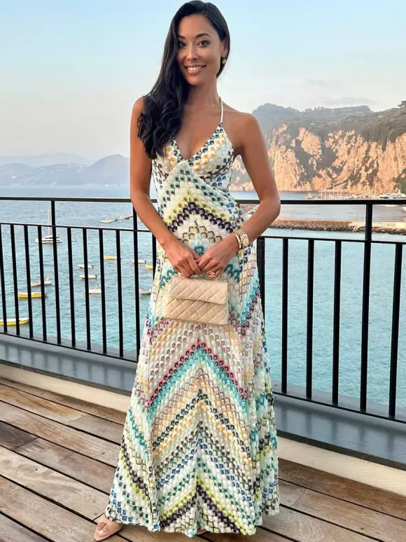 Vacation Dresses Maxi Backless Sleeveless Halter Casual Blue Summer Dress