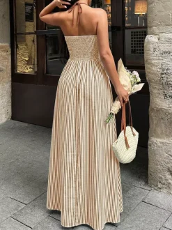 Vacation Dresses Maxi Backless Sleeveless V-Neck Cap Sleeves Sexy Burgundy Summer Dresses