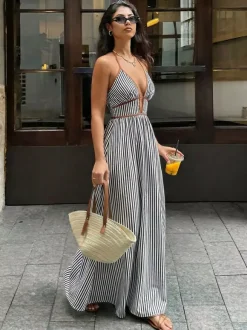 Vacation Dresses Maxi Backless Sleeveless V-Neck Cap Sleeves Sexy Burgundy Summer Dresses