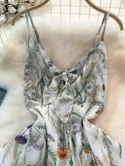 Vacation Dresses Maxi Backless Flowers Strappy Sleeveless Floral Print Straps Neck Chic Apricot Dress