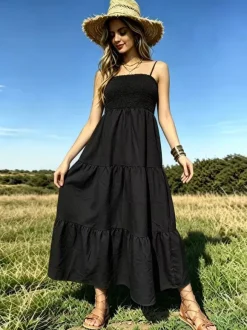 Vacation Dresses Maxi Backless Pleated Sleeveless Straps Neck Chic Light Sky Blue Dress
