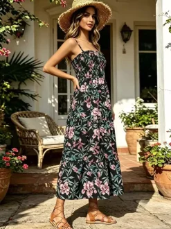 Vacation Dresses Maxi Backless Pleated Sleeveless Straps Neck Chic Light Sky Blue Dress
