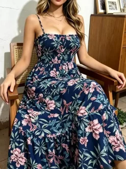 Vacation Dresses Maxi Backless Pleated Sleeveless Straps Neck Chic Light Sky Blue Dress