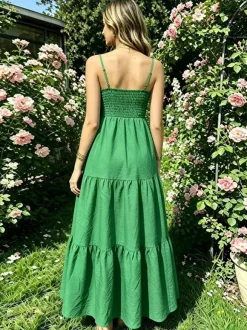 Vacation Dresses Maxi Backless Pleated Sleeveless Straps Neck Chic Light Sky Blue Dress