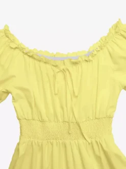 Vacation Dresses Maxi Backless Ruffles Lace Up Short Sleeves Off-The-Shoulder Puff Sleeves Sexy Dress
