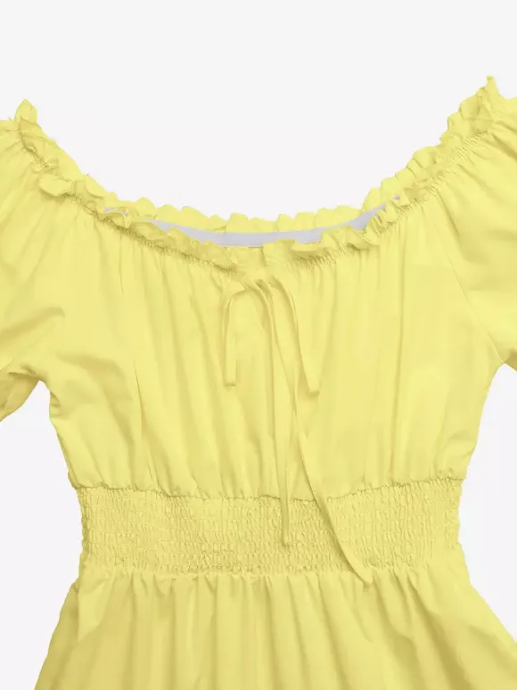 Vacation Dresses Maxi Backless Ruffles Lace Up Short Sleeves Off-The-Shoulder Puff Sleeves Sexy Dress
