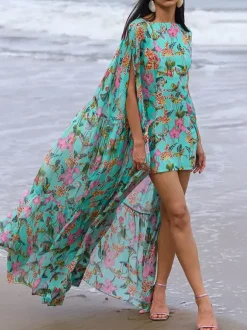 Vacation Dresses Maxi Ruffles Sleeveless Jewel Neck Sexy Black Bohemian Dress