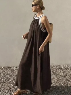 Vacation Dresses Maxi Sleeveless Strapless Retro Brown Summer Dresses