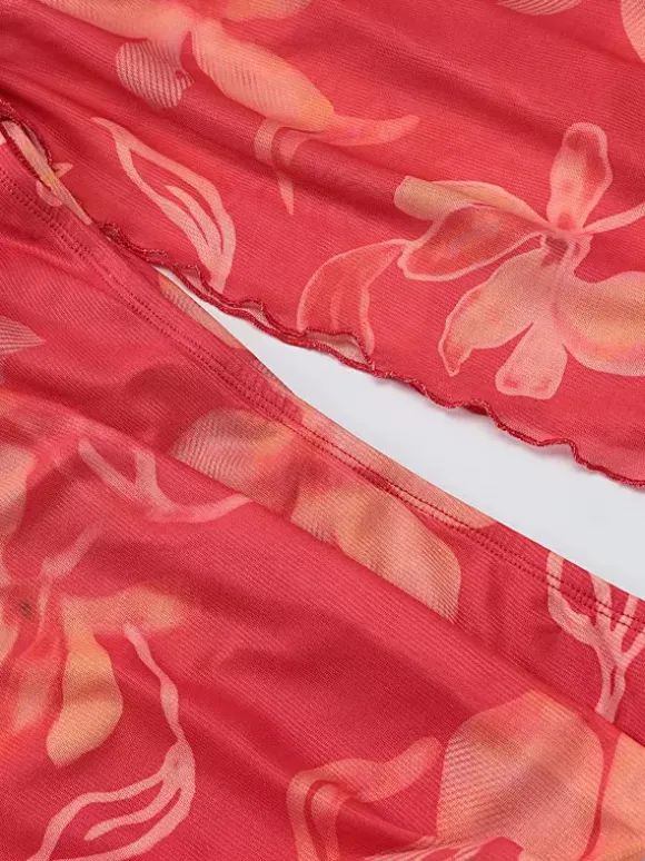 Vacation Dresses Maxi Sleeveless Floral Print Halter Casual Red Summer Dress