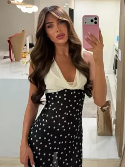 Vacation Dresses Maxi Sleeveless Polka Dot V-Neck Sexy Black Dress