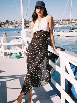 Vacation Dresses Maxi Sleeveless Polka Dot V-Neck Sexy Black Dress