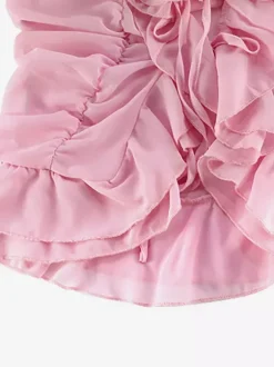 Vacation Dresses Mini Backless Ruffles Long Sleeves Off-The-Shoulder Chic Pink Dresses