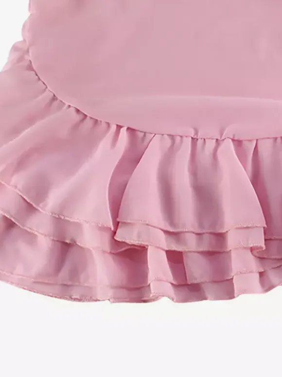 Vacation Dresses Mini Backless Ruffles Long Sleeves Off-The-Shoulder Chic Pink Dresses