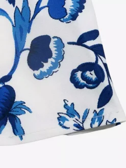 Vacation Dresses Mini Backless Cut Out Lace Up Sleeveless Floral Print Strapless Chic Blue Dress