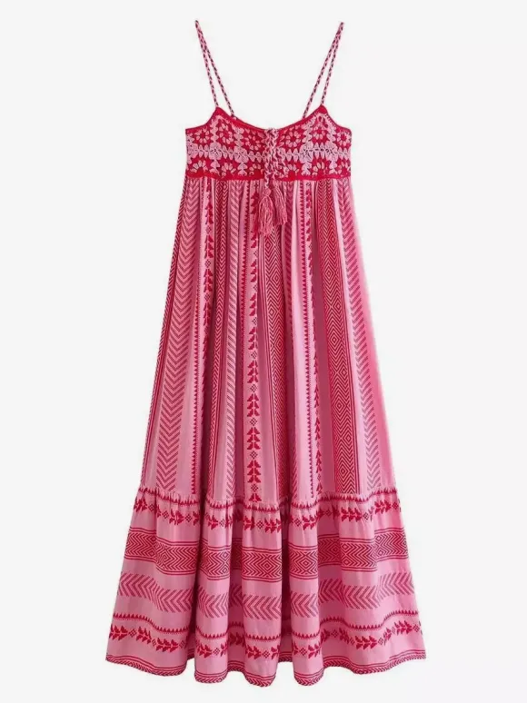Vacation Dresses Open Shoulder Knitted Sleeveless Patchwork Straps Neck Chic Peach Dress