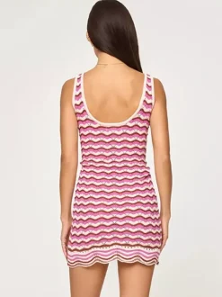 Vacation Dresses Shaping Sleeveless Stripes Scoop Neck Athletic Pink Dress
