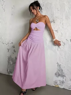 Vacation Dresses Strapless Cutout Waist Maxi Dress Sweetheart Bustier Flowy Mermaid Gown