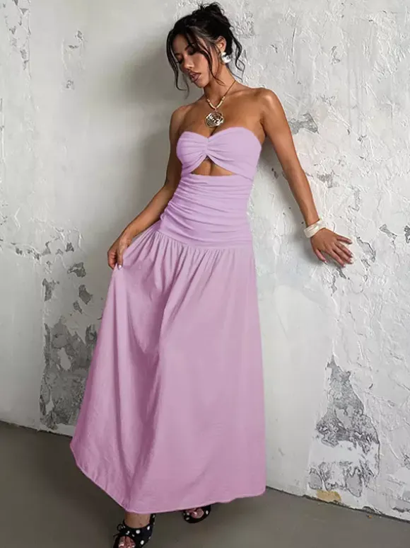 Vacation Dresses Strapless Cutout Waist Maxi Dress Sweetheart Bustier Flowy Mermaid Gown
