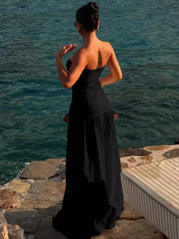 Vacation Dresses Strapless Cutout Waist Maxi Dress Sweetheart Bustier Flowy Mermaid Gown