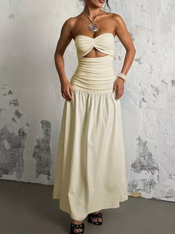 Vacation Dresses Strapless Cutout Waist Maxi Dress Sweetheart Bustier Flowy Mermaid Gown