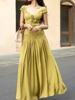 Vacation Dress Flowy Tiered Smocked Maxi Off Shoulder Ruffle Sleeve Summer Resort Vacation Sundress