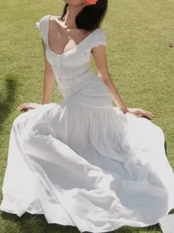 Vacation Dress Flowy Tiered Smocked Maxi Off Shoulder Ruffle Sleeve Summer Resort Vacation Sundress