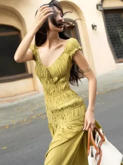 Vacation Dress Flowy Tiered Smocked Maxi Off Shoulder Ruffle Sleeve Summer Resort Vacation Sundress