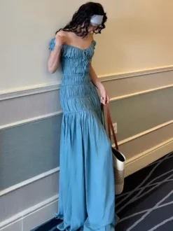 Vacation Dress Flowy Tiered Smocked Maxi Off Shoulder Ruffle Sleeve Summer Resort Vacation Sundress
