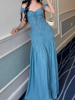 Vacation Dress Flowy Tiered Smocked Maxi Off Shoulder Ruffle Sleeve Summer Resort Vacation Sundress