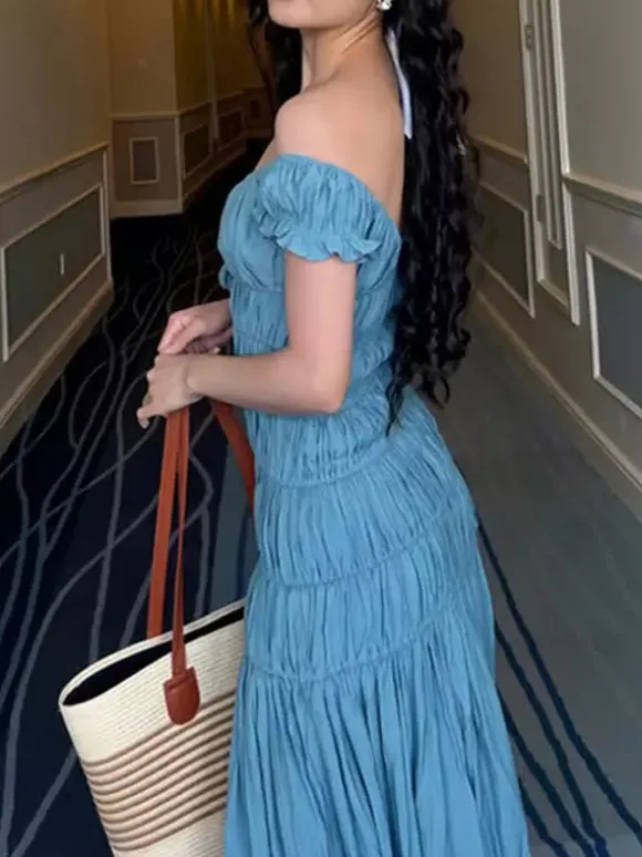 Vacation Dress Flowy Tiered Smocked Maxi Off Shoulder Ruffle Sleeve Summer Resort Vacation Sundress