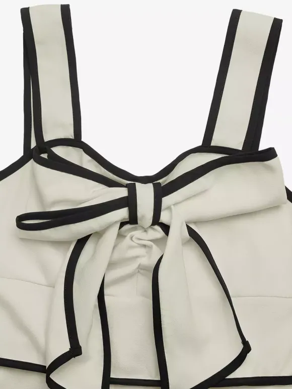 Vacation Dress Ivory Contrast Black Trim Cami Midi Straps Summer Dress