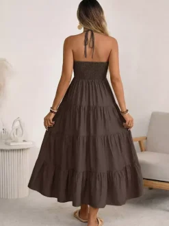 Vacation Maxi Dresses Lace Up Sleeveless Backless V-Neck Sweet Green Summer Dress