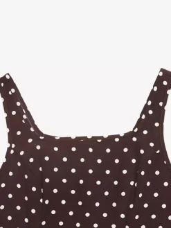 Vacation Sundress Brown Polka Dot Spaghetti Strap Maxi Women Flowy Swing Summer Dress