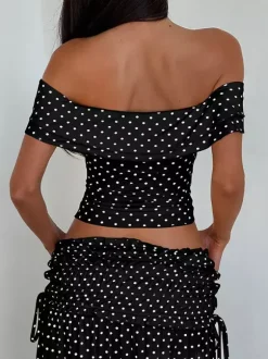 Vacation Two-Piece Set Maxi Flower Ruffled Short Sleeves Off-Shoulder Crop Top Maxi Skirt Sets