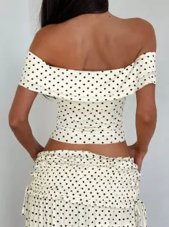 Vacation Two-Piece Set Maxi Flower Ruffled Short Sleeves Off-Shoulder Crop Top Maxi Skirt Sets