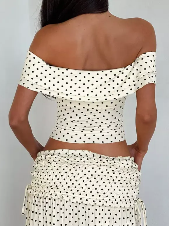 Vacation Two-Piece Set Maxi Flower Ruffled Short Sleeves Off-Shoulder Crop Top Maxi Skirt Sets