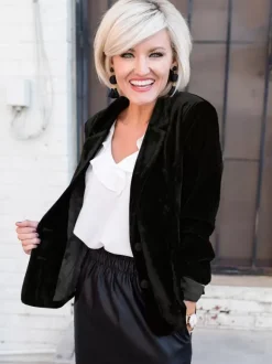 Velour Blazer Jacket For Women Green Burgundy Solid Color Casual Slim Fit Spring Fall Street Outerwear