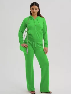 Velour Tracksuit Set Zip-up Hoodie And Pants For Women 2026