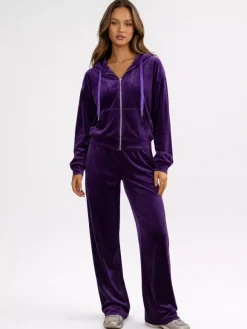 Velour Wide Leg Casual Fit Tracksuit For Women 2026