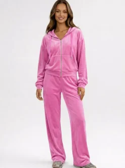 Velour Wide Leg Casual Fit Tracksuit For Women 2026