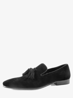 Velvet Dress Shoes Men's Round Toe Slip On Formal Prom Shoes With Tassels
