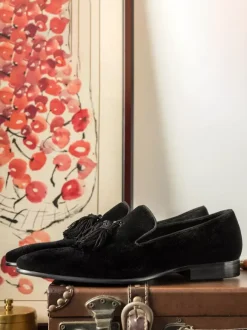 Velvet Dress Shoes Men's Round Toe Slip On Formal Prom Shoes With Tassels