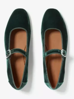 Velvet Ballet Flats Round Toe Mary Jane Ballerina Flats For Women