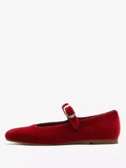 Velvet Ballet Flats Round Toe Mary Jane Ballerina Flats For Women