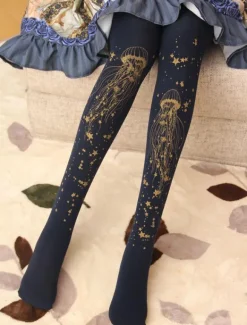 Velvet Lolita Pantyhose Star Jellyfish Hot Stamping Winter Lolita Stocking