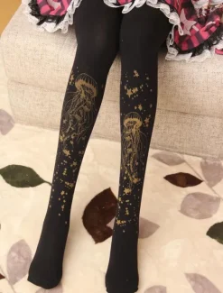 Velvet Lolita Pantyhose Star Jellyfish Hot Stamping Winter Lolita Stocking