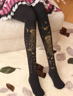Velvet Lolita Pantyhose Star Jellyfish Hot Stamping Winter Lolita Stocking